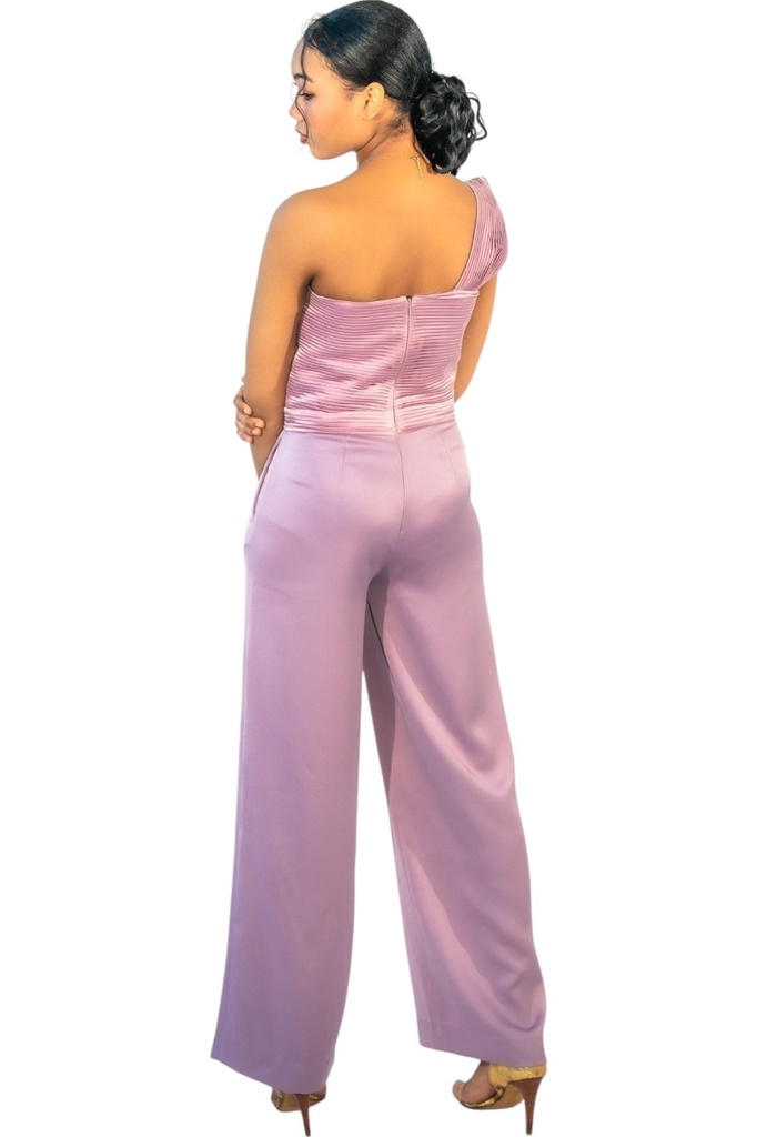 Fitted Pleated Corset Wide-Leg Jumpsuit