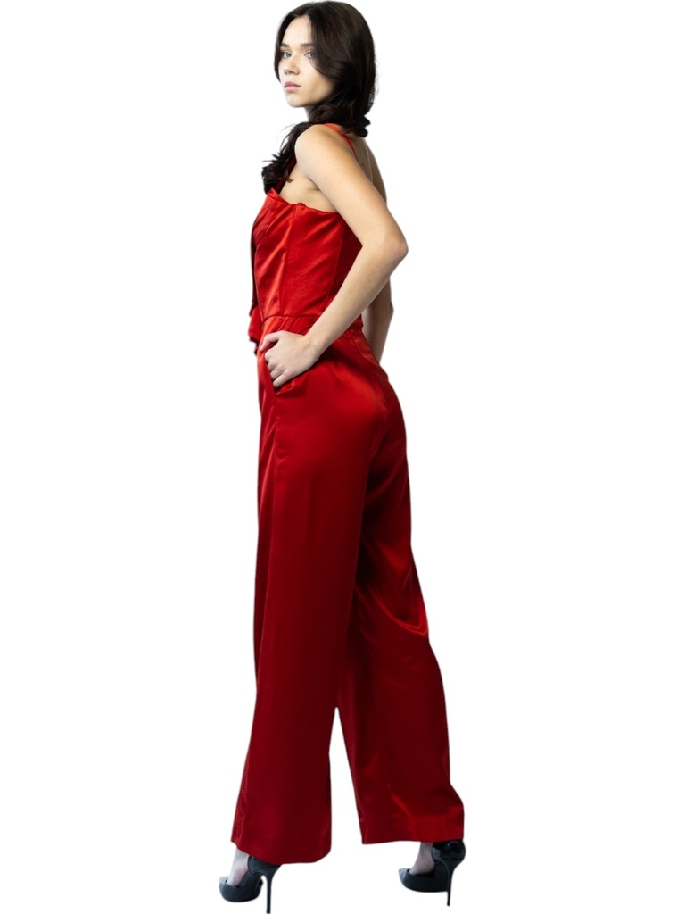 Ruffled jumpsuit adorned with a corset