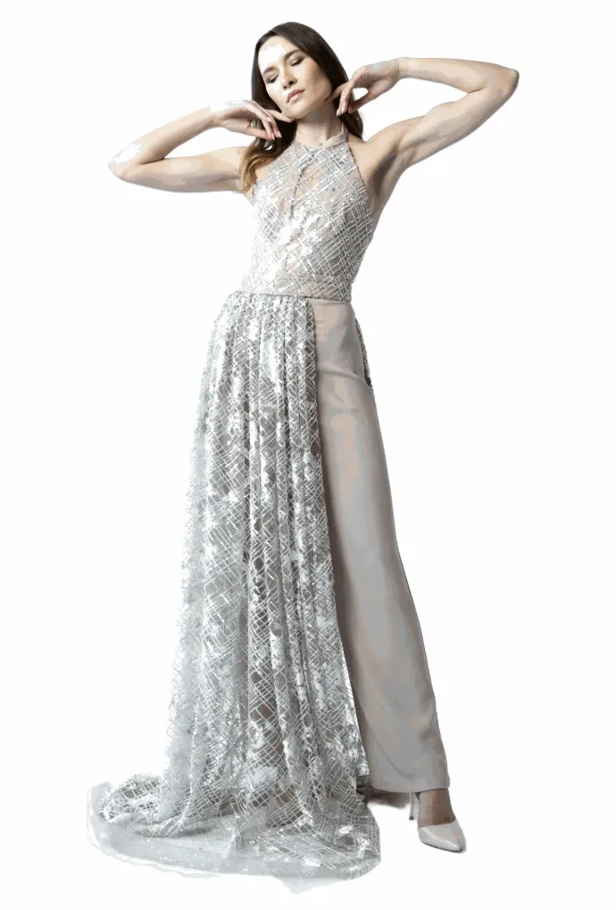 Barbie Crepe Jumpsuit with Sequins and Detachable Overskirt Size S