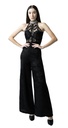 Crystal Halter Jumpsuit with French Lace