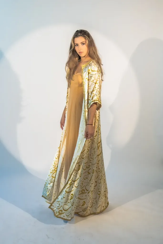 Off-White Crepe Calligraphy Abaya One Size