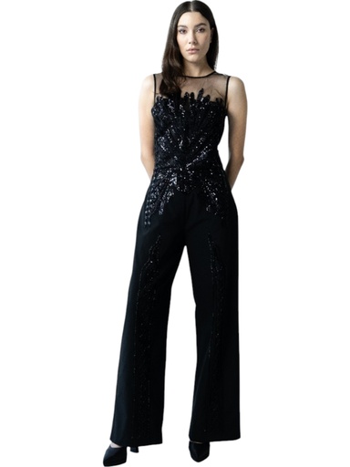 Embellished Tulle Jumpsuit with Sequins and Beads