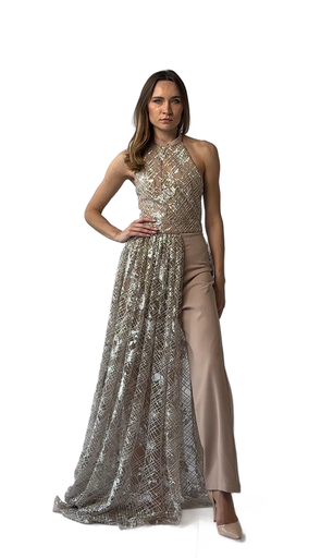 Barbie Crepe Jumpsuit with Sequins and Detachable Overskirt