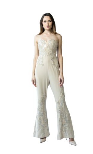 Golden Radiance Embellished Flared Jumpsuit